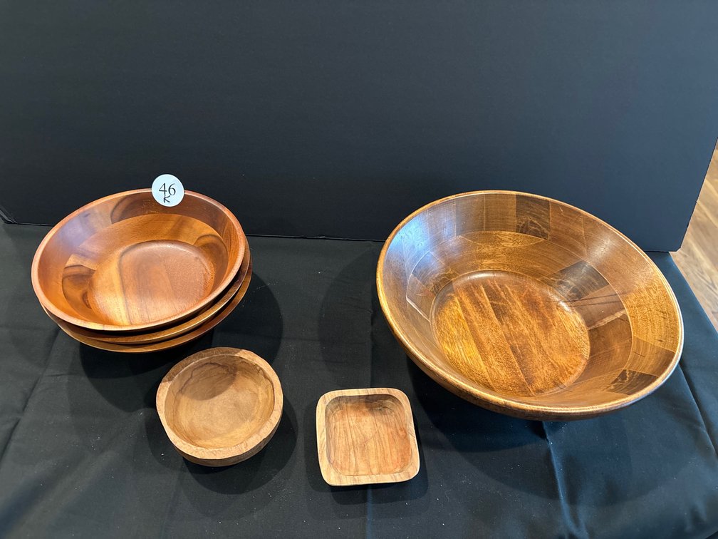 Wooden salad bowls and salt dishes