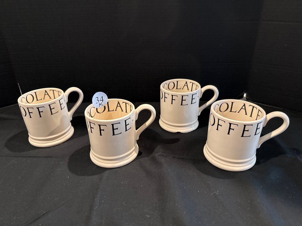 Emma Bridgewater “Black Toast and Marmalade” Ceramic  Mugs, 4pcs