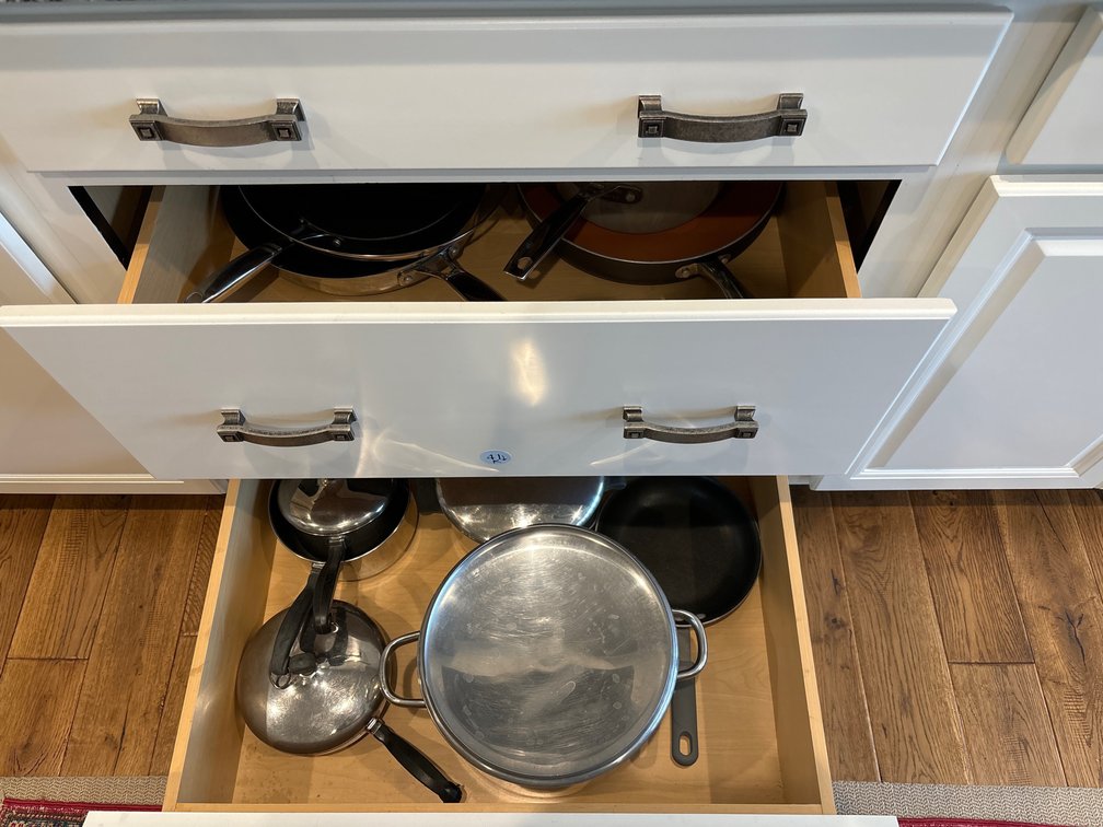 2 drawer lots: stainless pots and pans, etc