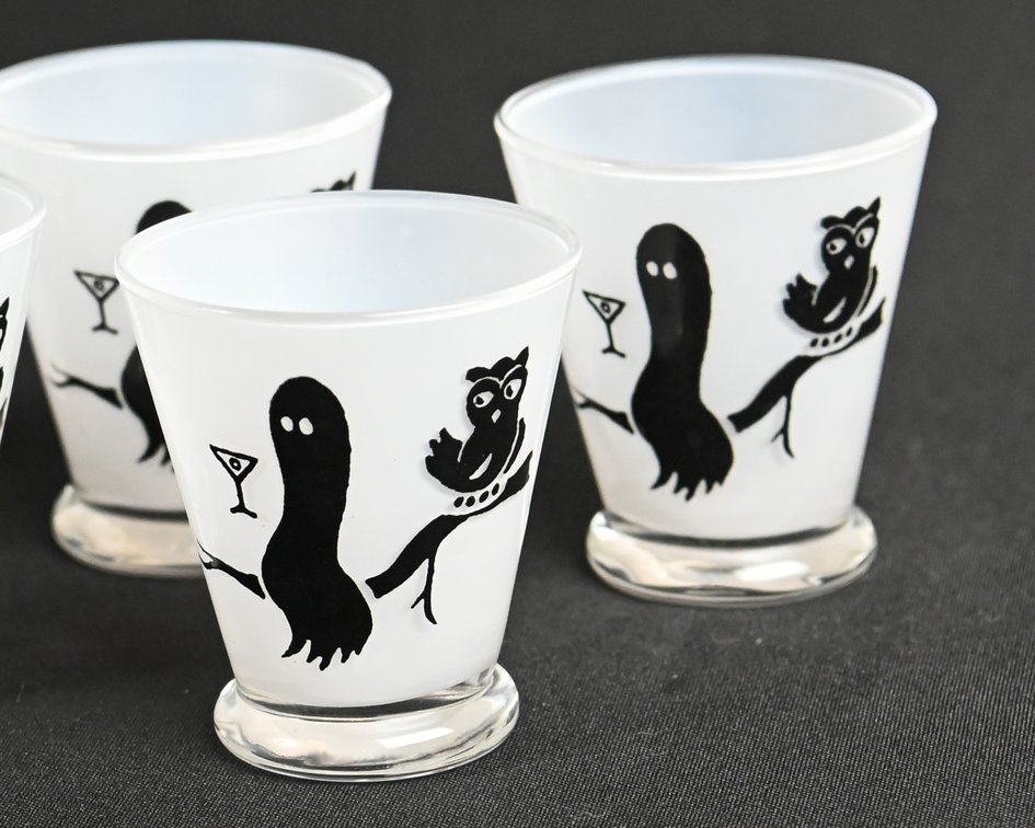 Friendly Spirits Ghost Vintage Mid Century Modern Barware Glasses Set of Six