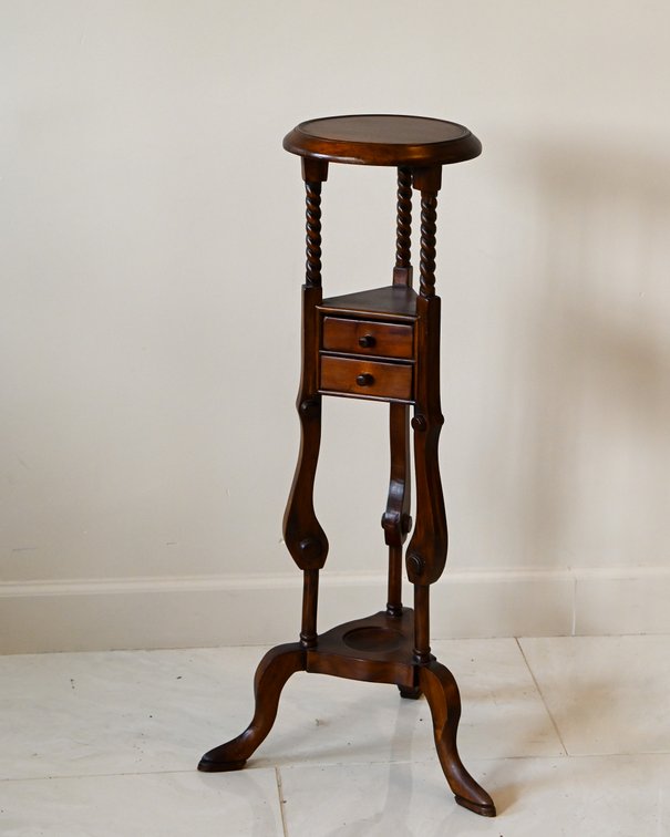 Victorian Style Mahogany Two-Drawer Barley Twist Plant Stand