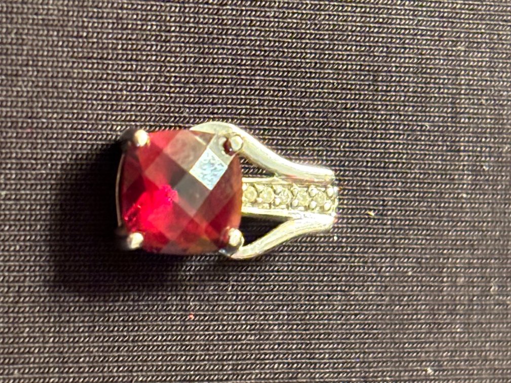 14K white gold, diamond and gemstone pendant; 2g tw