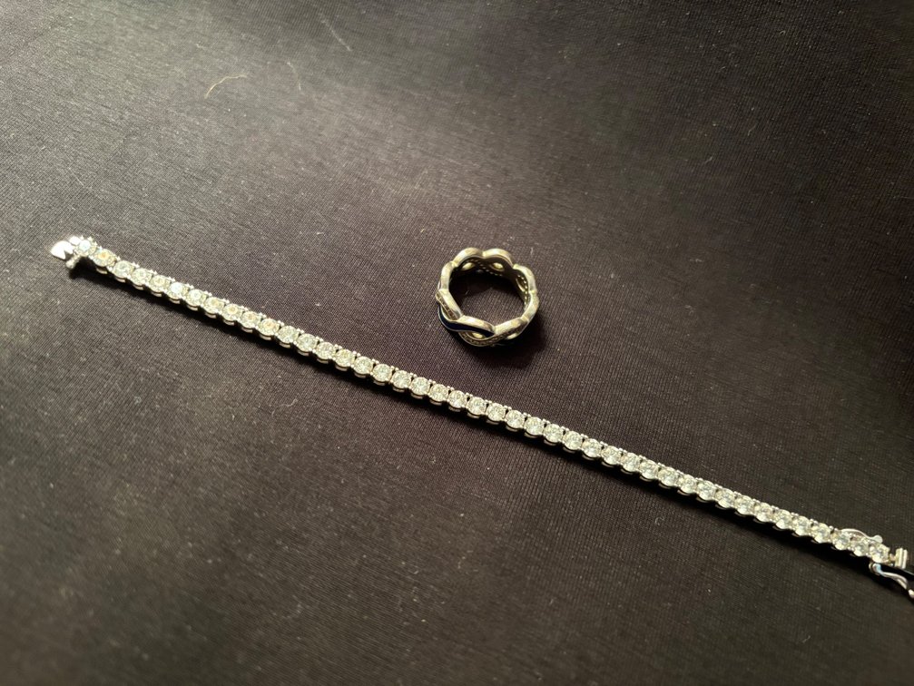Sterling tennis bracelet with czs; sterling ring
