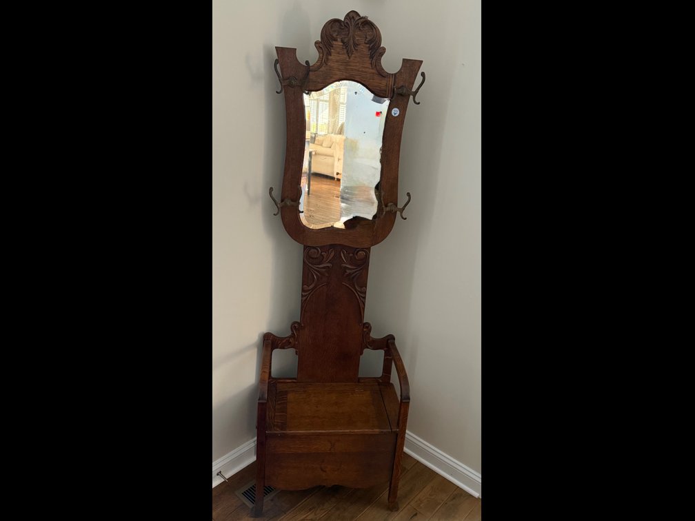 Antique Oak Hall Tree, 80”T