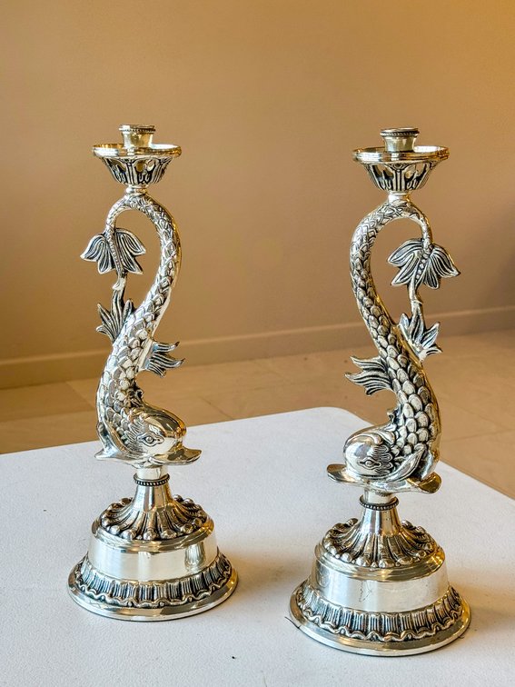 Pair of Dolphin or Dragon Fish Candlesticks