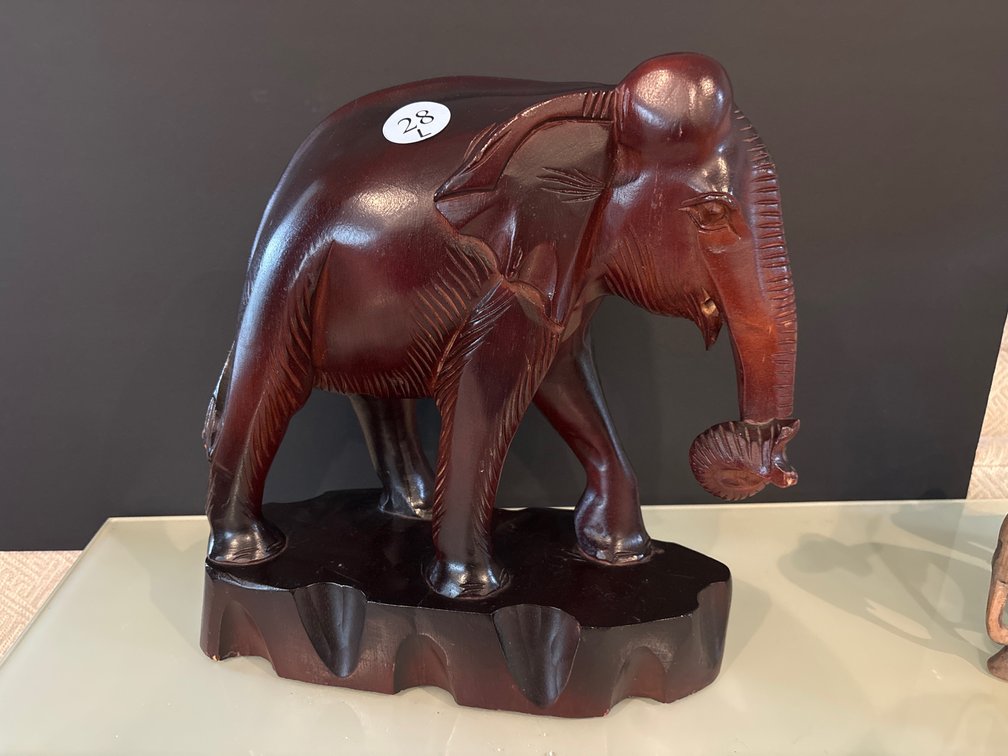 Carved wooden elephant , 12” tall