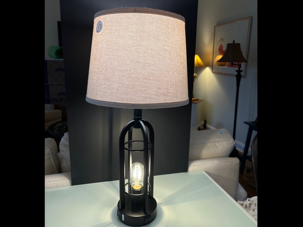 Metal lamp with fabric shade and USB port