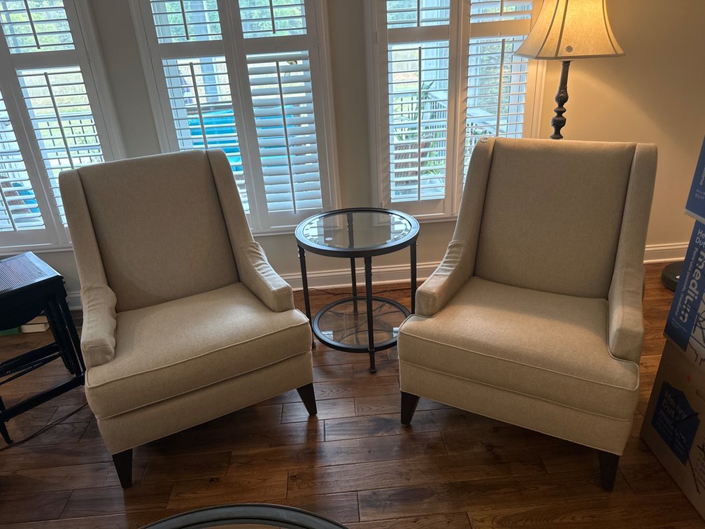 Upholstered Ethan Allen Arm Chairs, beautiful condition