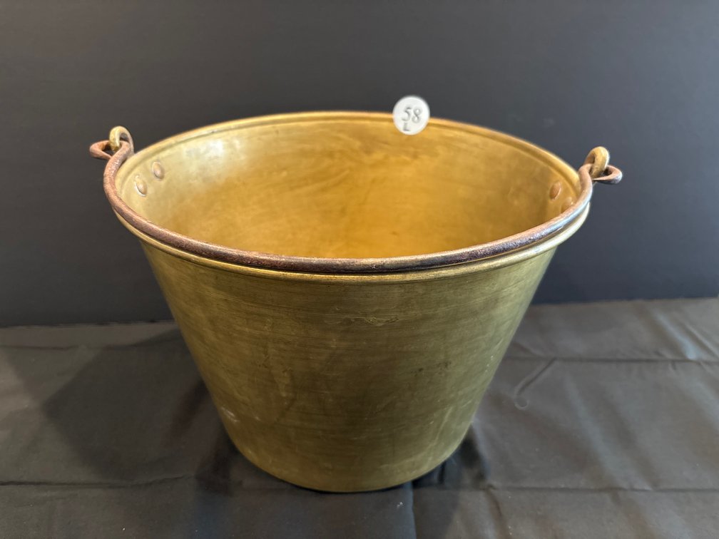 Solid brass bucket with handle; 12” in diameter