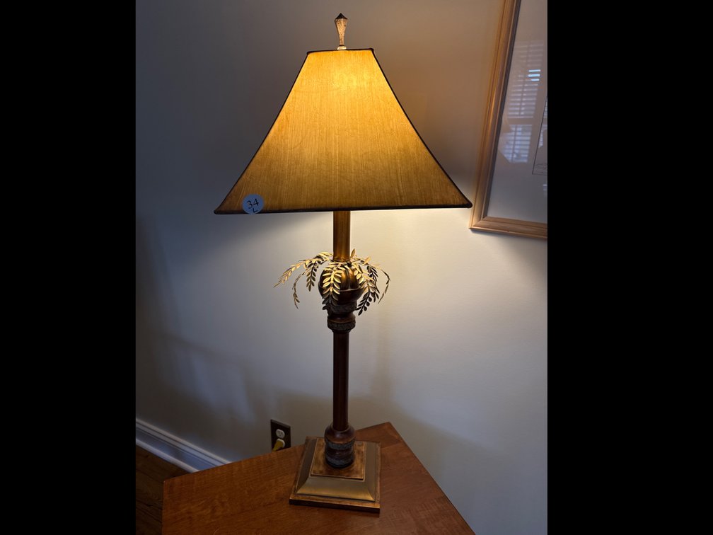 Metal Table Lamp with Metal Leaf Decor, 36”T