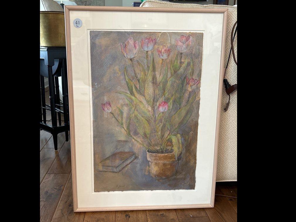 Matted and framed artwork, signed; possible pastels