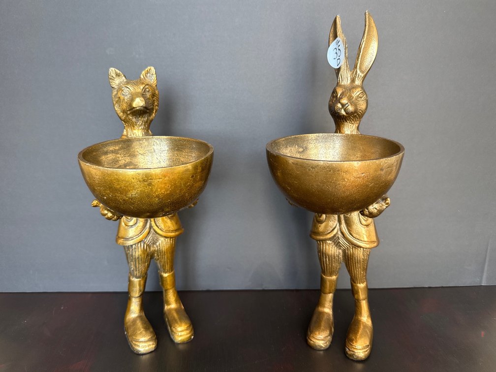 Eloise the Fox and Eric the Hare Brass Decorative Dish Stands