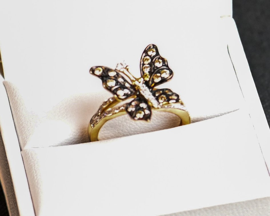 14K Yellow Gold Butterfly Diamond Ring