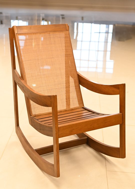 1950s Vintage Mid Century Modern Caned Back Rocking Chair