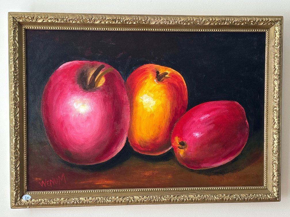 Oul on canvas; fruit still life; artist Bill Wenum