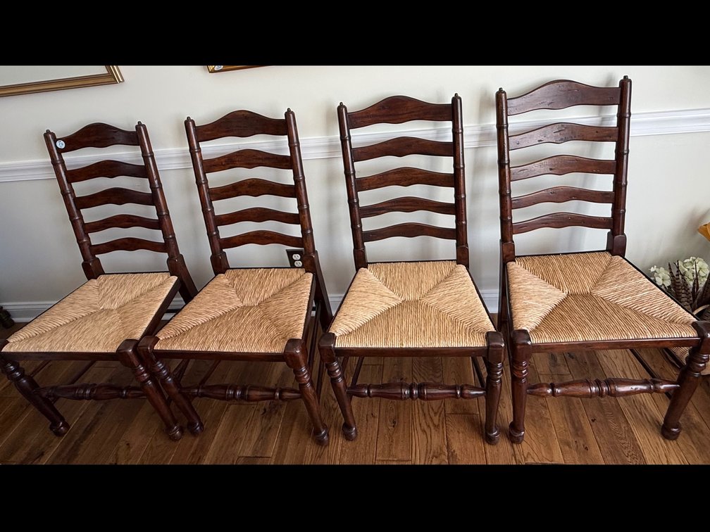 Wood Ladder-Back Dining Chairs with Woven Rush Seats