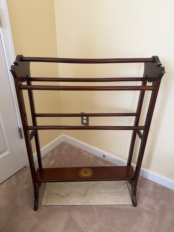 wooden Victorian-style freestanding quilt rack