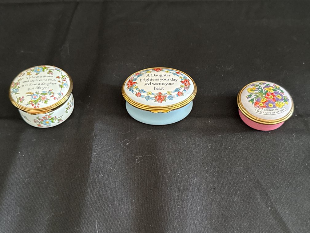 Halcyon Days Enameled Trinket Boxes - daughter themed, 3pcs