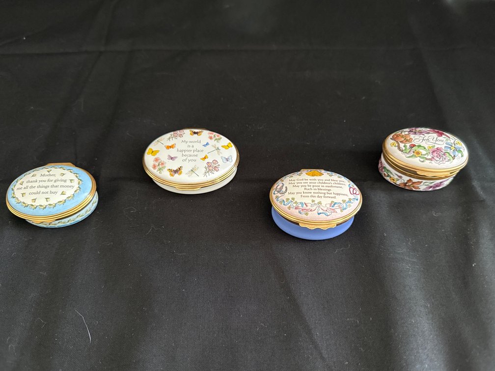 Halcyon Days Enameled Trinket Boxes - mother/floral themed, 4pcs