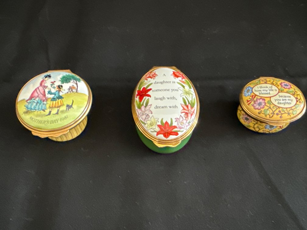 Halcyon Days Enameled Trinket Boxes - daughter themed, 3pcs