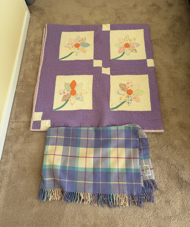 handmade crochet blanket, quilt, blanket, yoga mat, yoga blocks, etc lot