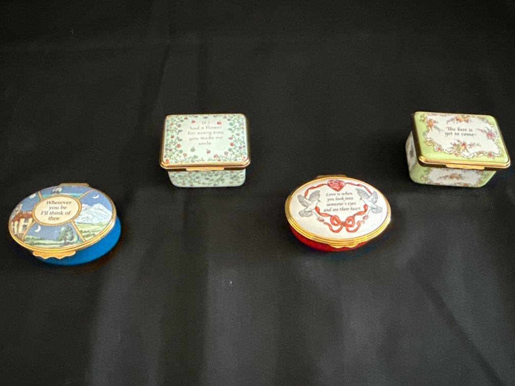 Halcyon Days Enameled Trinket Boxes, 4pcs