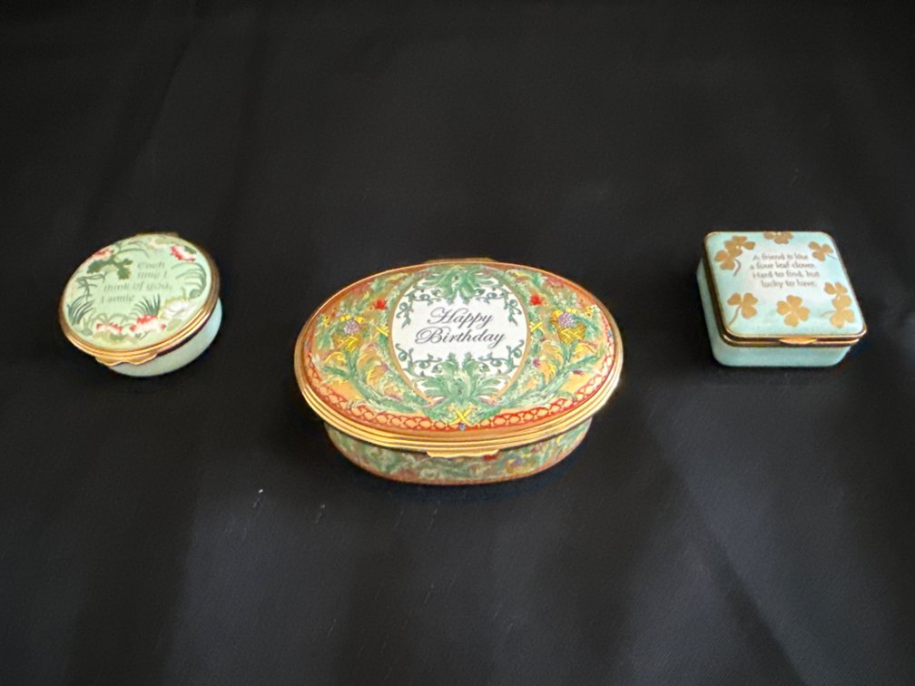 Halcyon Days Enameled Trinket Boxes, 3pcs