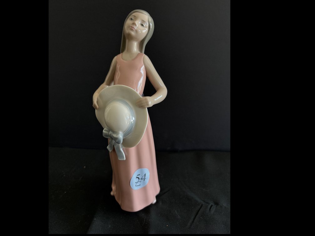 Lladro porcelain girl with hat; 10” tall