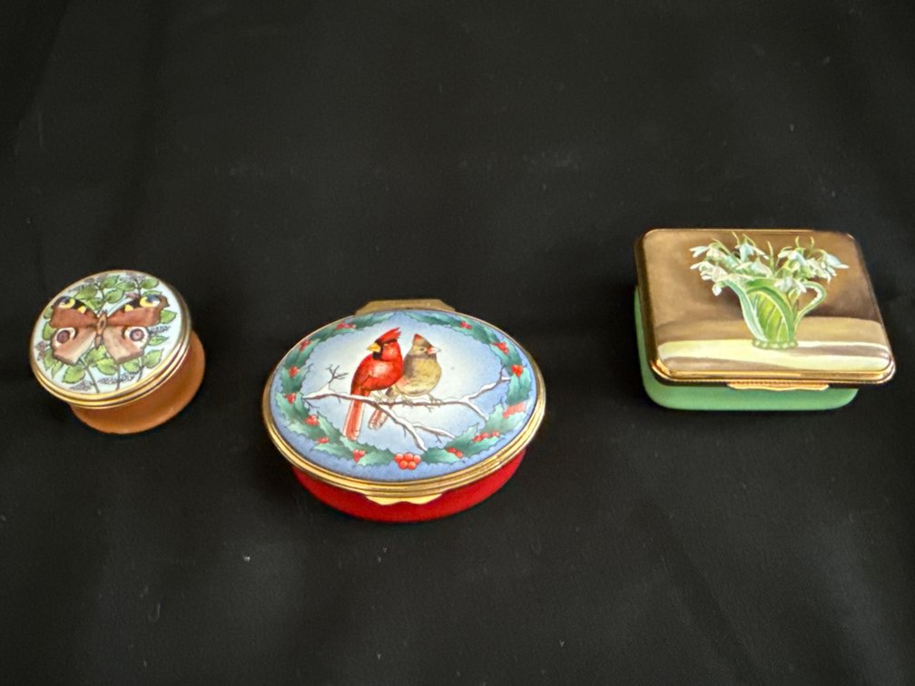 Halcyon Days Enameled Trinket Boxes, 3pcs