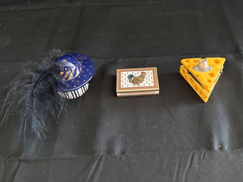 Assorted Enameled Trinket Boxes and Matchbox Cover, 3pcs