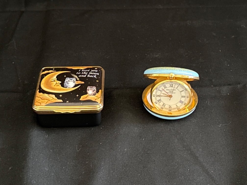 Halcyon Days Enameled Trinket Box and Clock