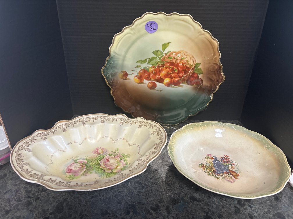 12” charger, fruit motif; 2 vintage bowls