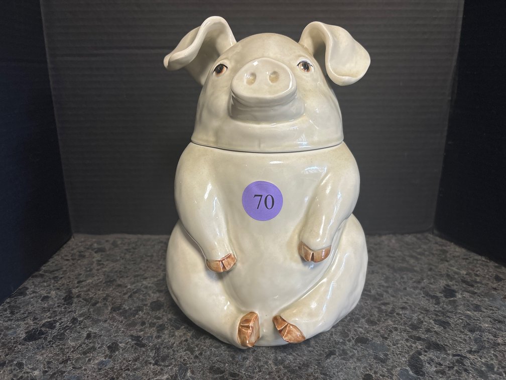 Fitz and Floyd ceramic pig cookie jar; 10” tall