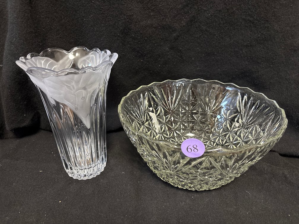 Large Clear Glass Bowl and Vase