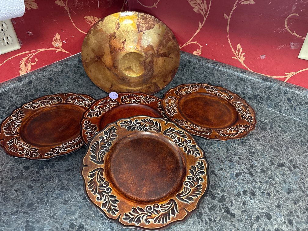 Art Glass Bowl and 4 Chargers 