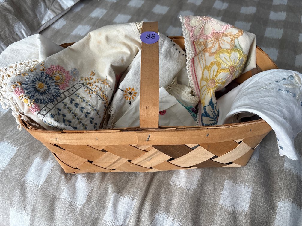 Basket with Vintage Linens