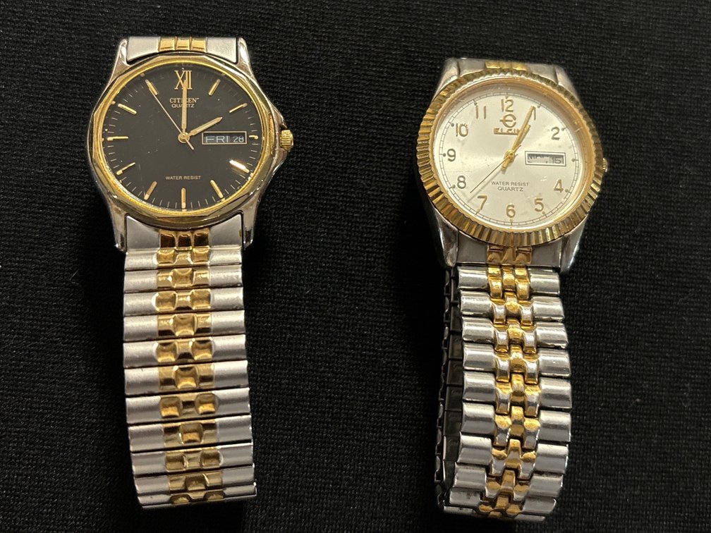 2 men’s quartz watches: Citizen & Elgin; not running