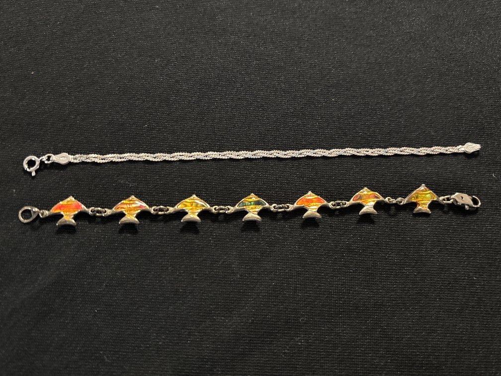 2 sterling bracelets, one enameled; 2.1g tw; 7”