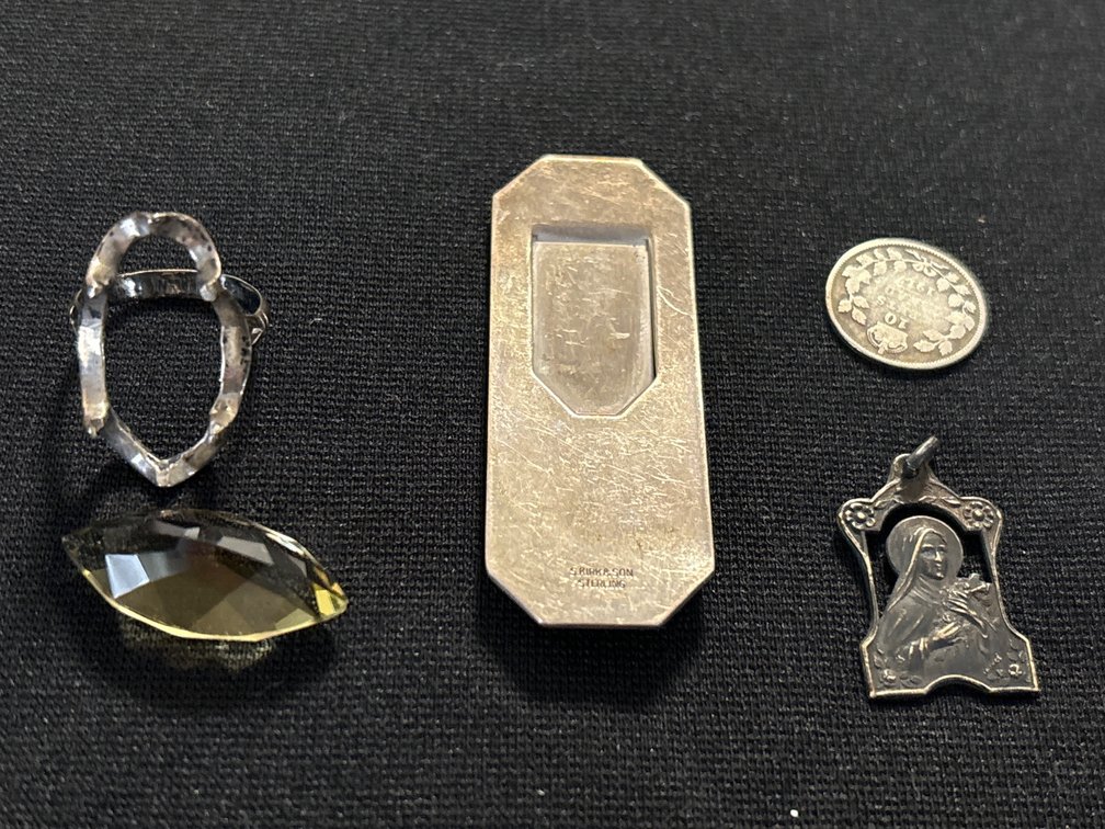 Kirk & Son sterling bookmark; sterling ring; coin; medal