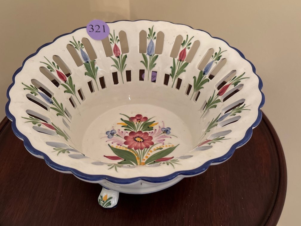 Hand painted pierced footed bowl; Portugal