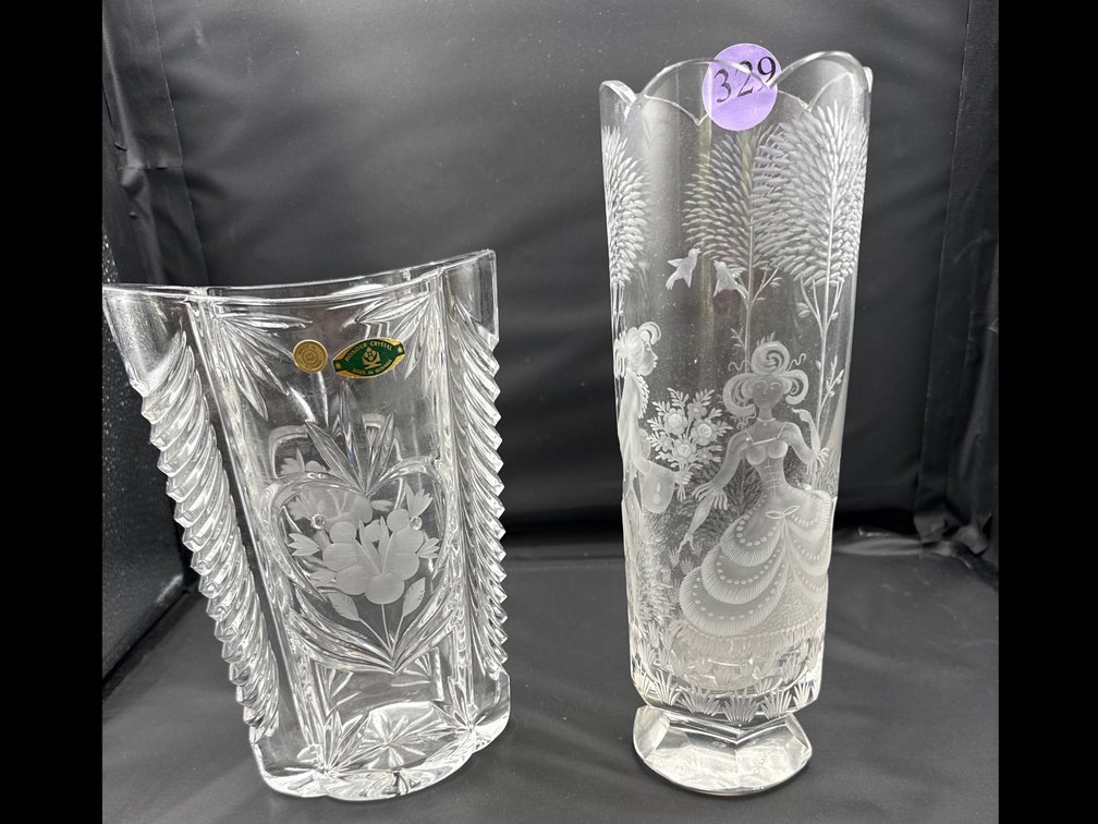 Honour Lead Crystal Vase and Signed Kleuke Etched Vase 