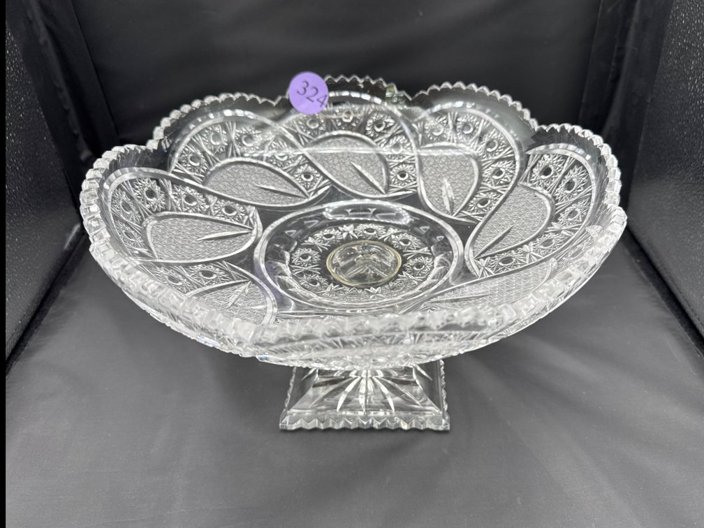 Monumental size brilliant cut glass compote; 12” in diameter
