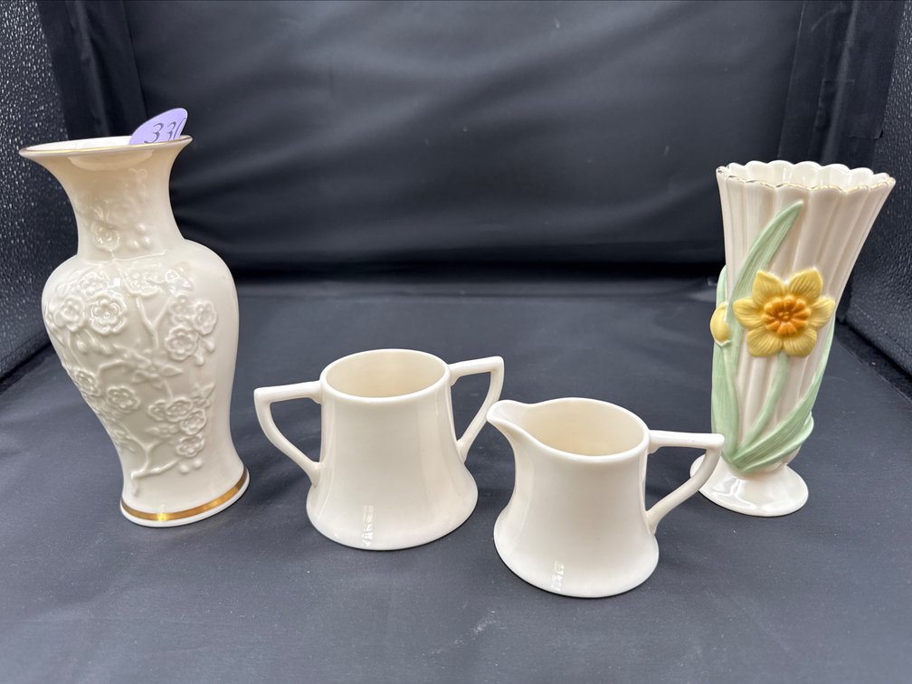 Lenox Vases and Cream and Sugar 