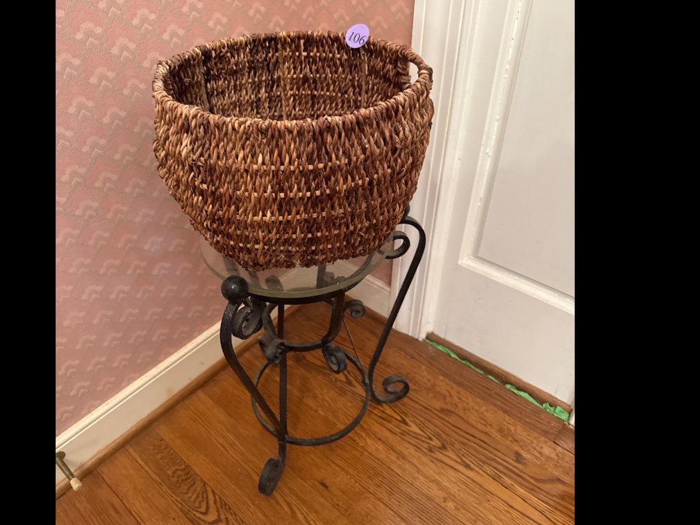 Wrought Iron and Glass Plant Stand 