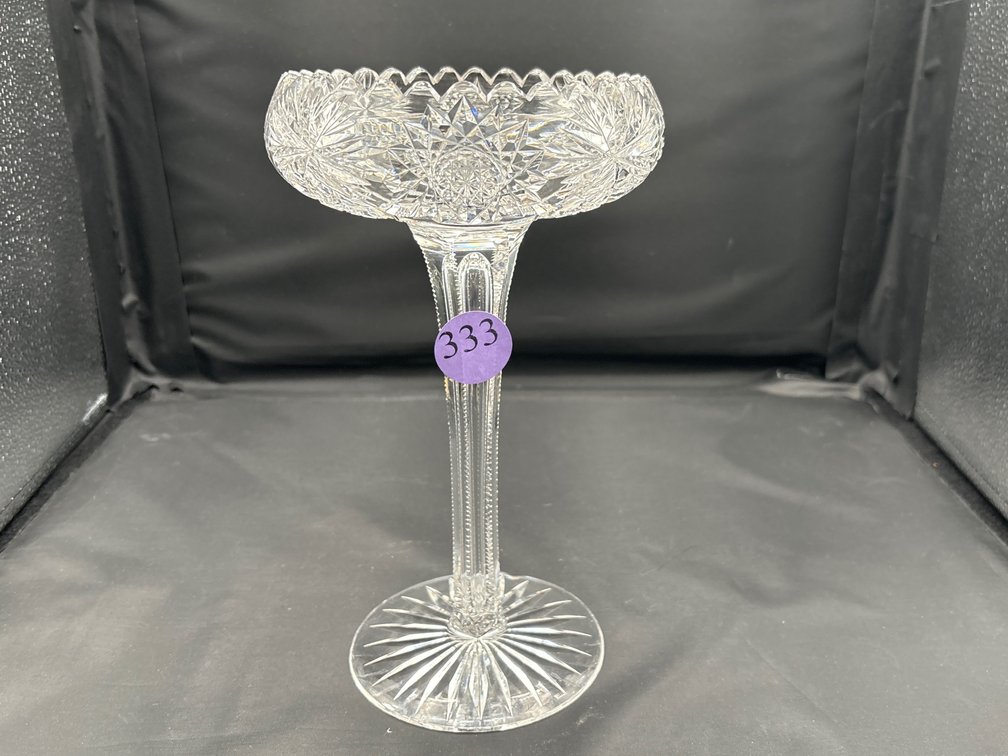 Antique brilliant cut glass compote, 10” tall