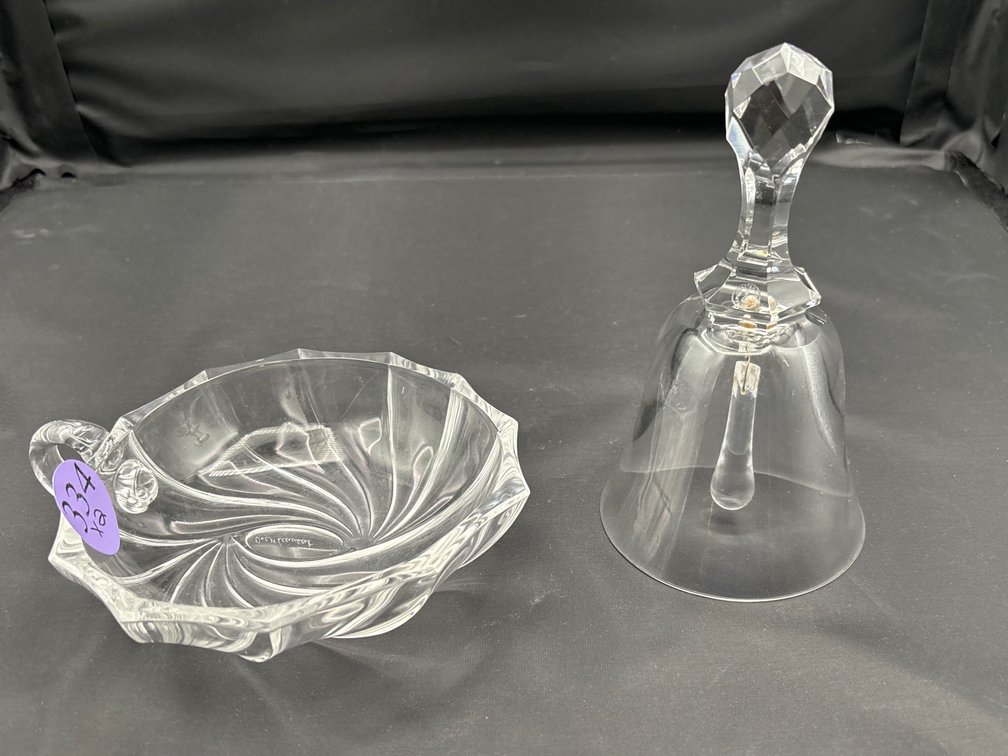 Baccarat crystal bell/ Val St Lambert crystal dish