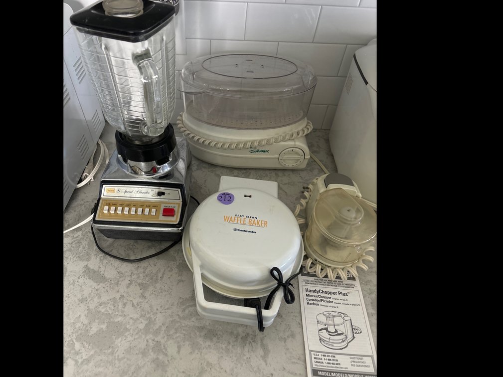 Blender, steamer, mini food processor; waffle iron