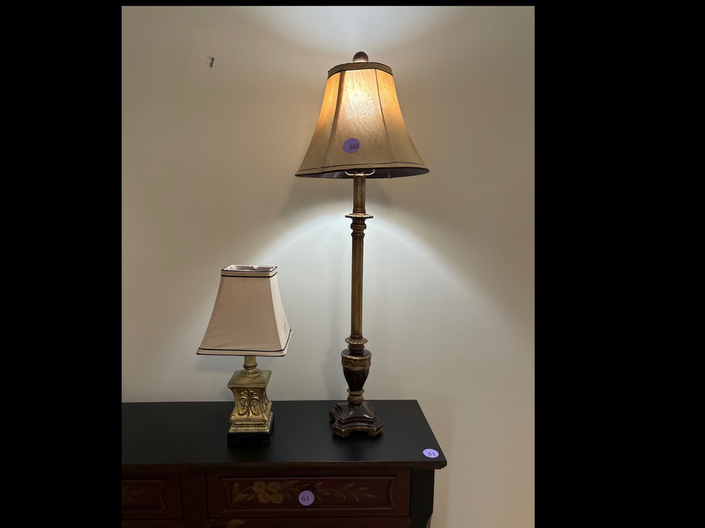 2 decorator lamps; taller is 31”