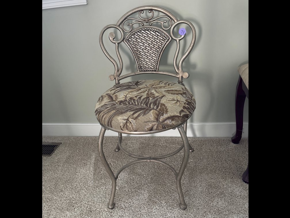 Small metal vanity stool; upholstered seat