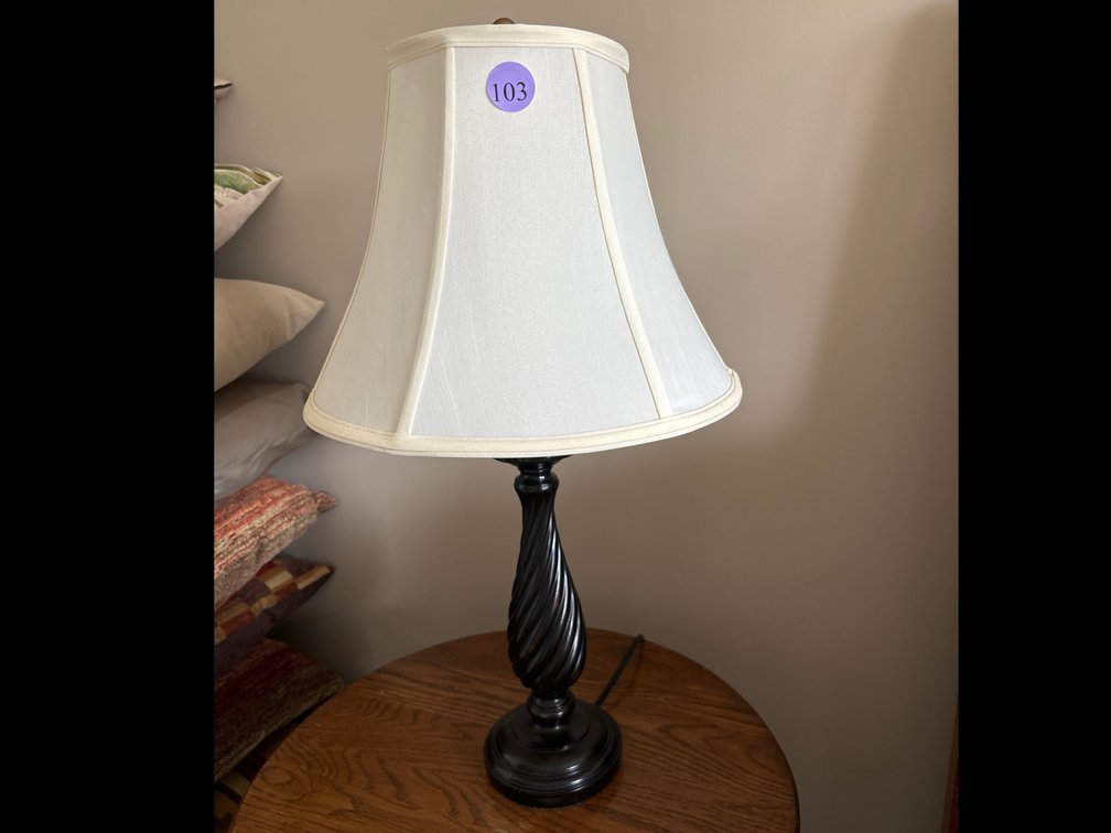 Pair of black lamps w/ fabric shades; 26” tall